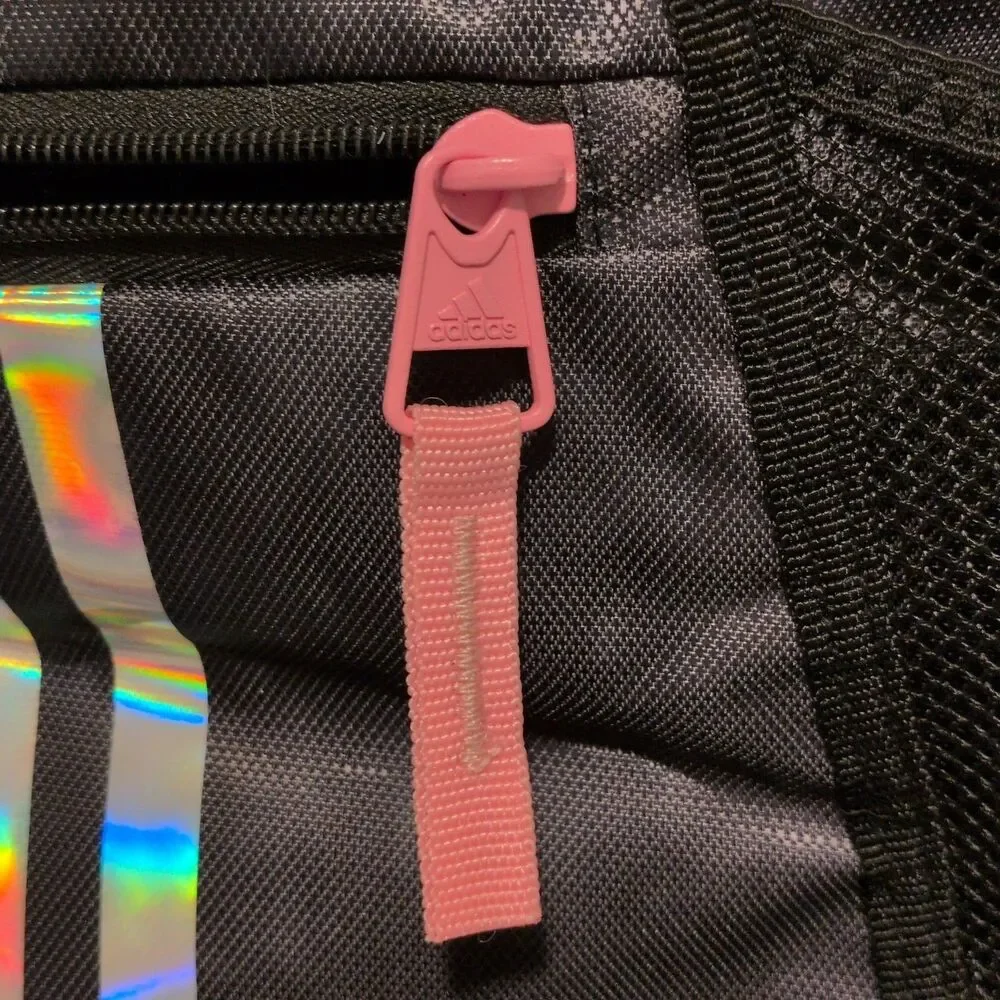 Adidas Drawstring Gym Sack Backpack Black/Pink/Holographic Zip Pocket